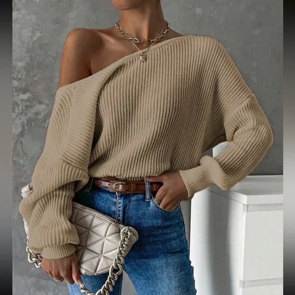 Cozy twist back ribbed knit sweater top